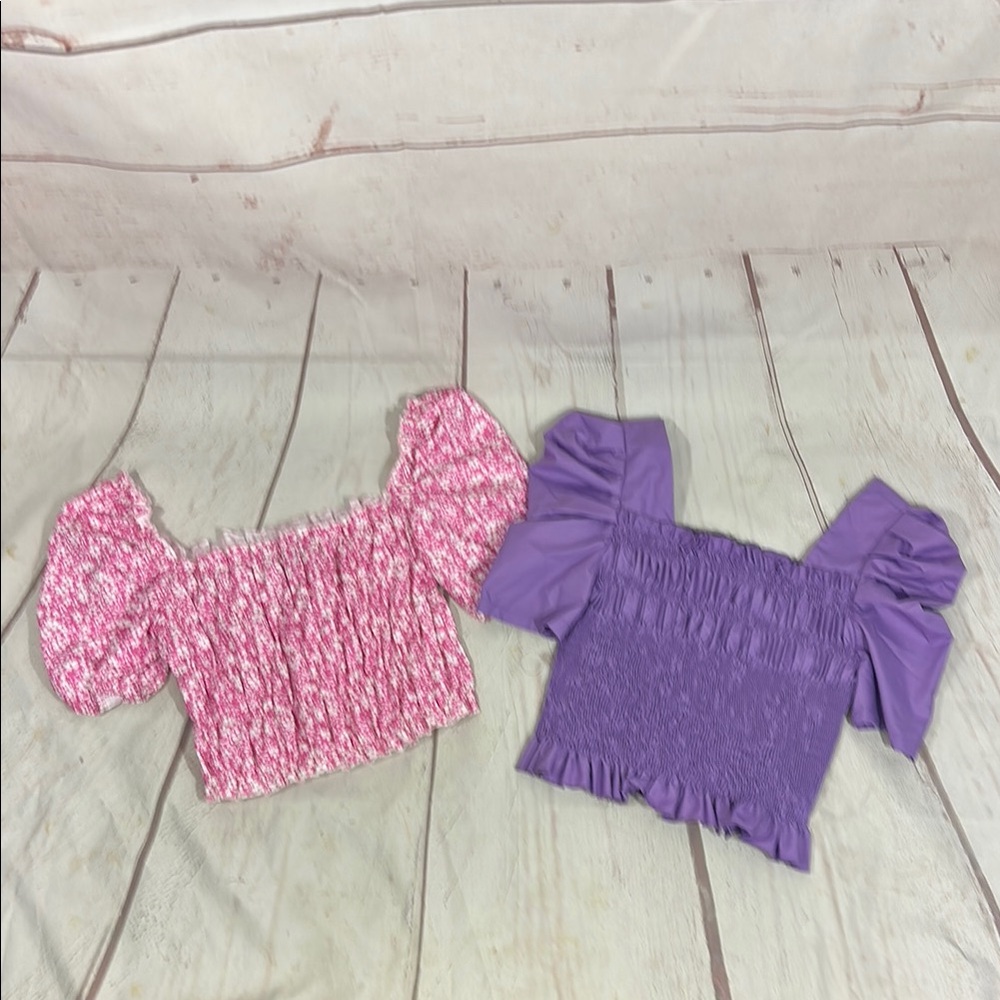 SHEIN Pink and Purple Crop Tops with Ruffle Details